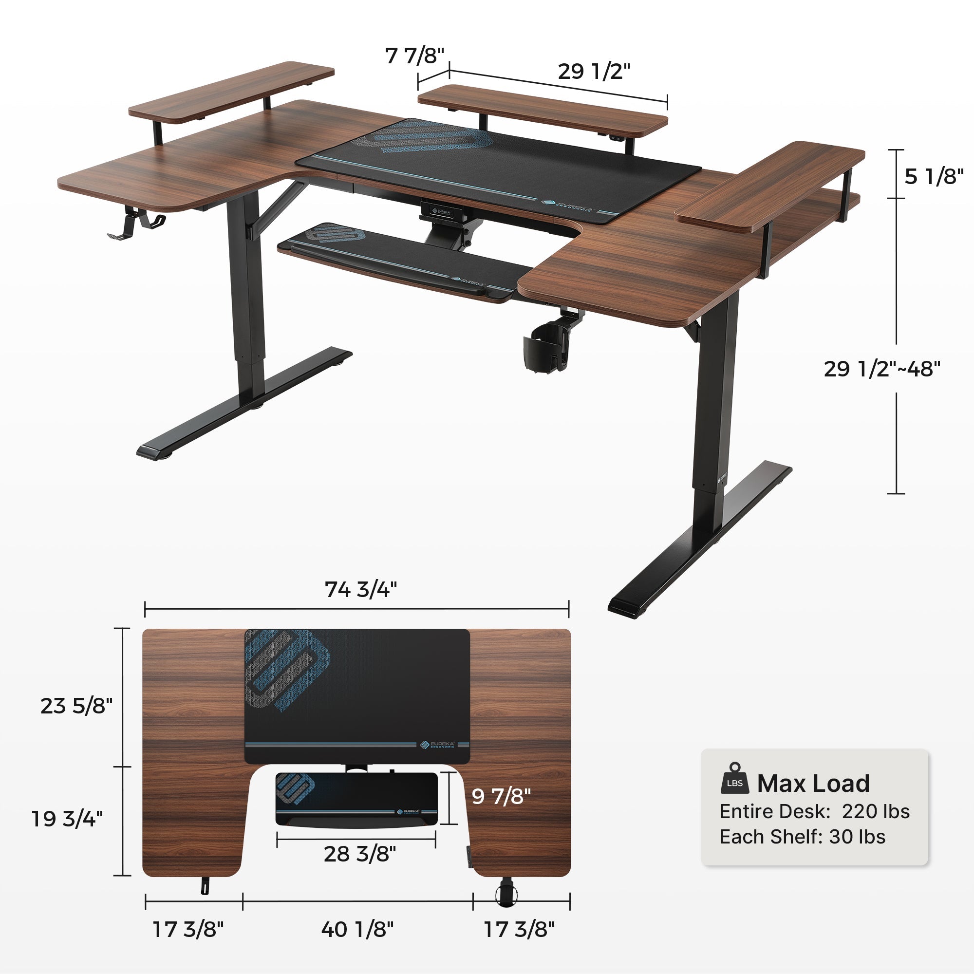 U-Shaped Standing Desk with Accessories Set (74"x23")