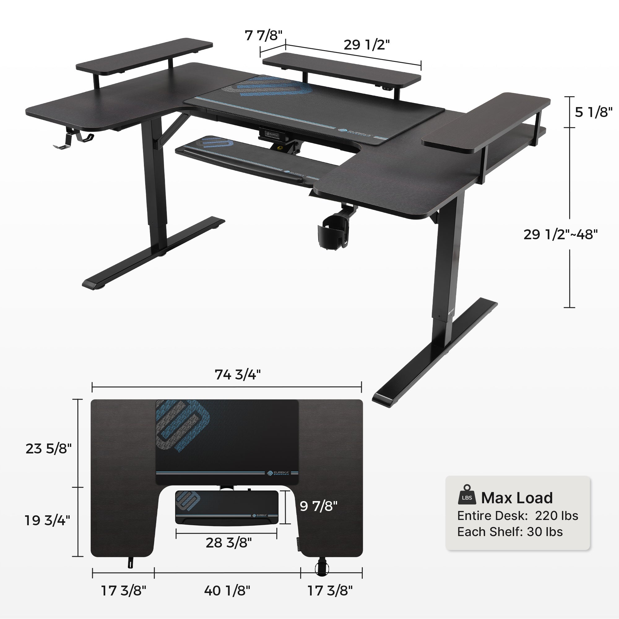 U-Shaped Standing Desk with Accessories Set (74"x23")