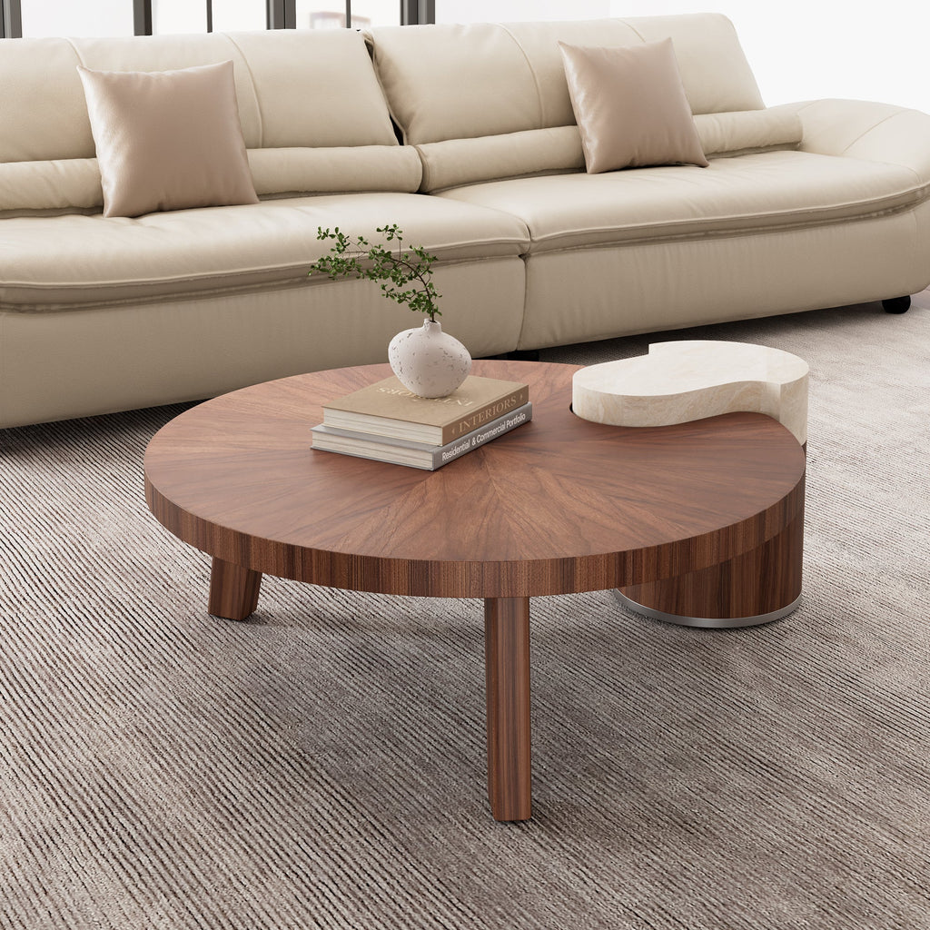 41" Irregular Round Solid Wood Walnut Coffee Table