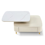 35" Creamy White Rotating Coffee Table with Drawers