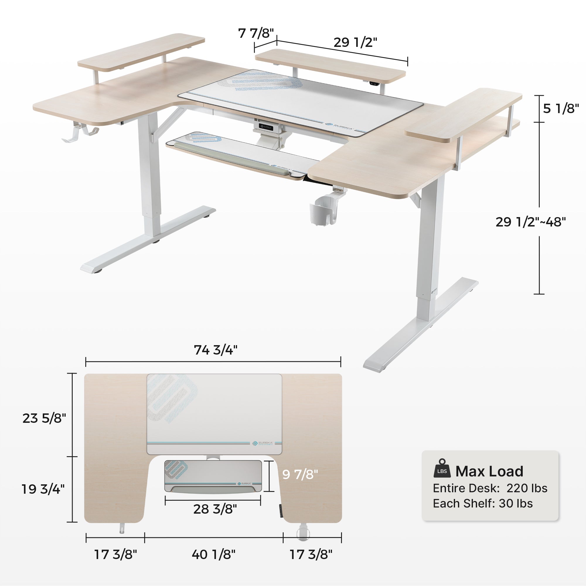 U-Shaped Standing Desk with Accessories Set (74"x23")