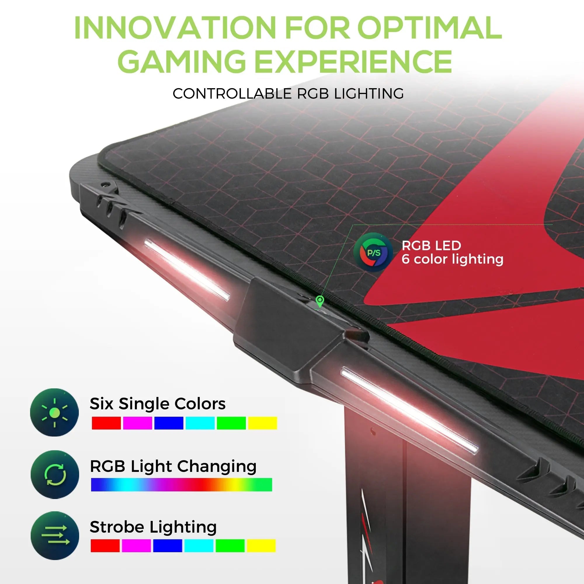 Gaming Standing Desk with RGB Lighting (65"x27")