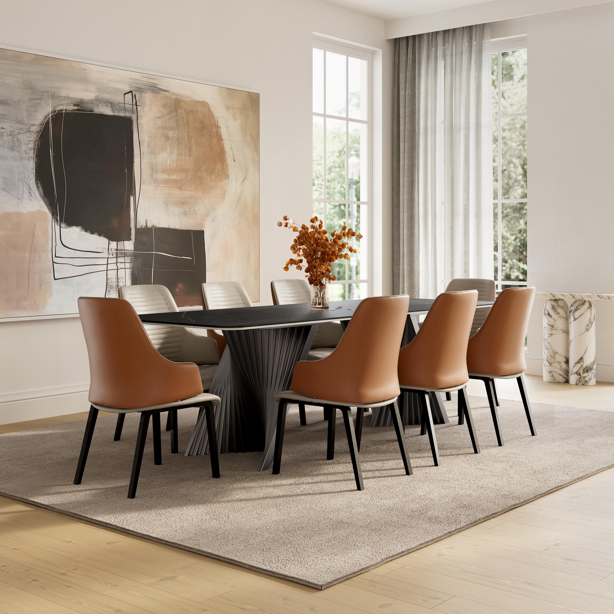 Juliet, Dining Arm Chairs Set of 2, Brown/blue