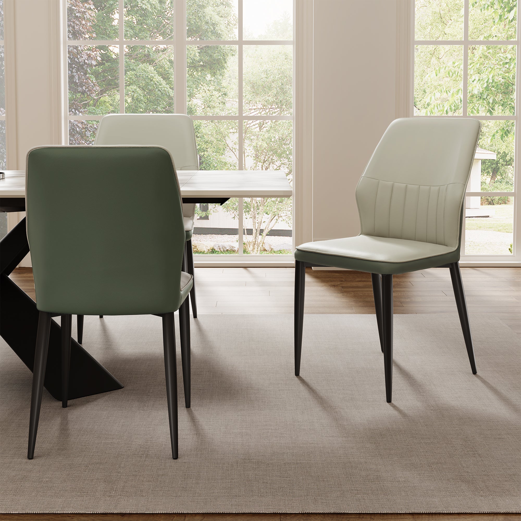 Ember, Upholstered Dining Side Chair Set of 2, Gray and Bottle Green