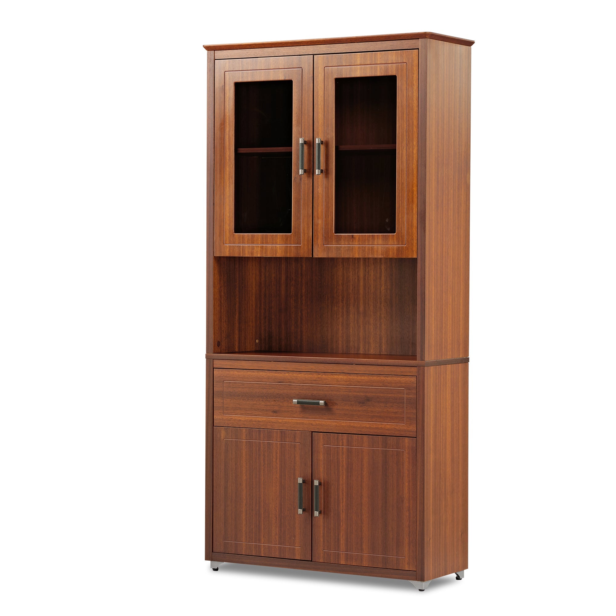 72" Storage Bookcase with Doors and Shelves, Walnut