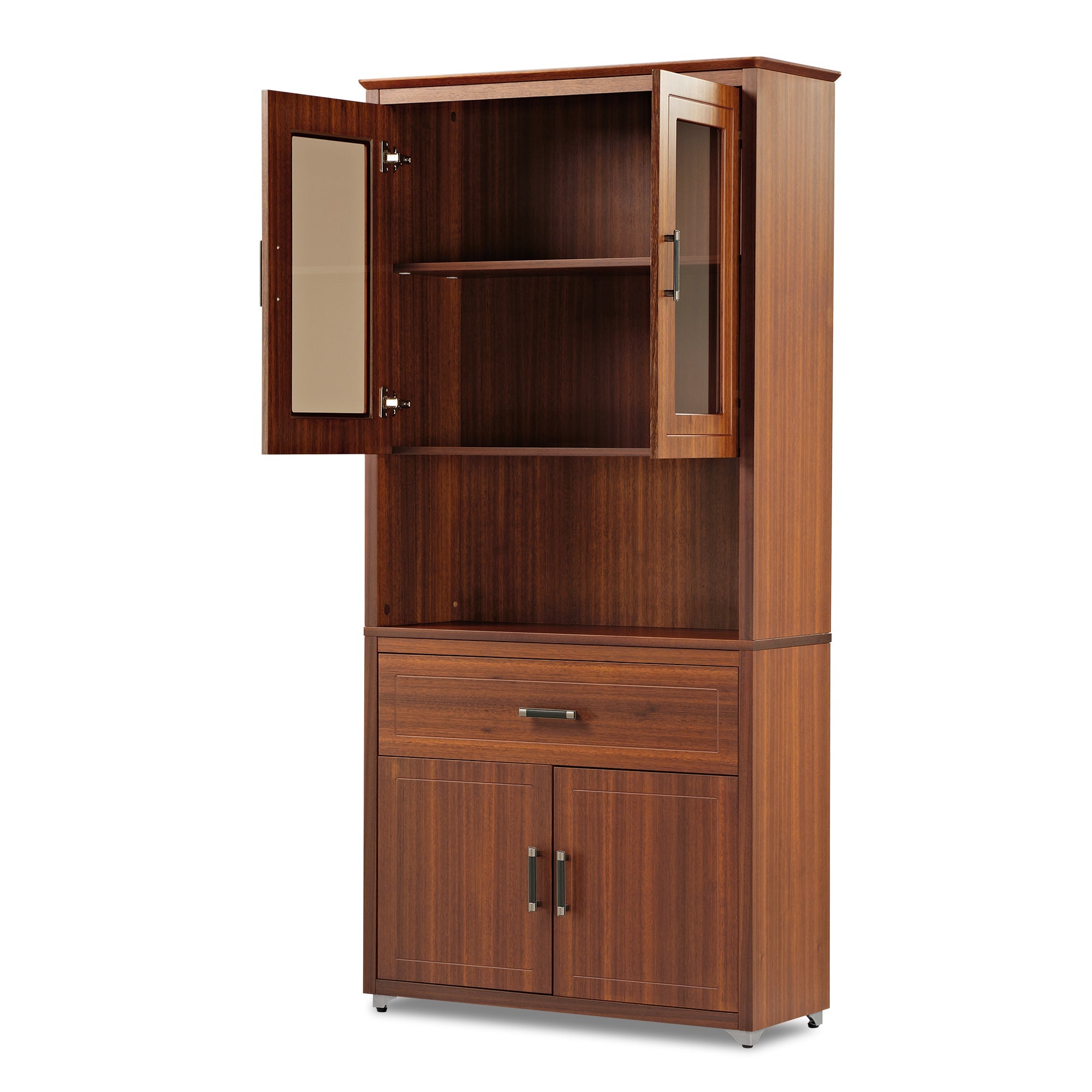 72" Storage Bookcase with Doors and Shelves, Walnut