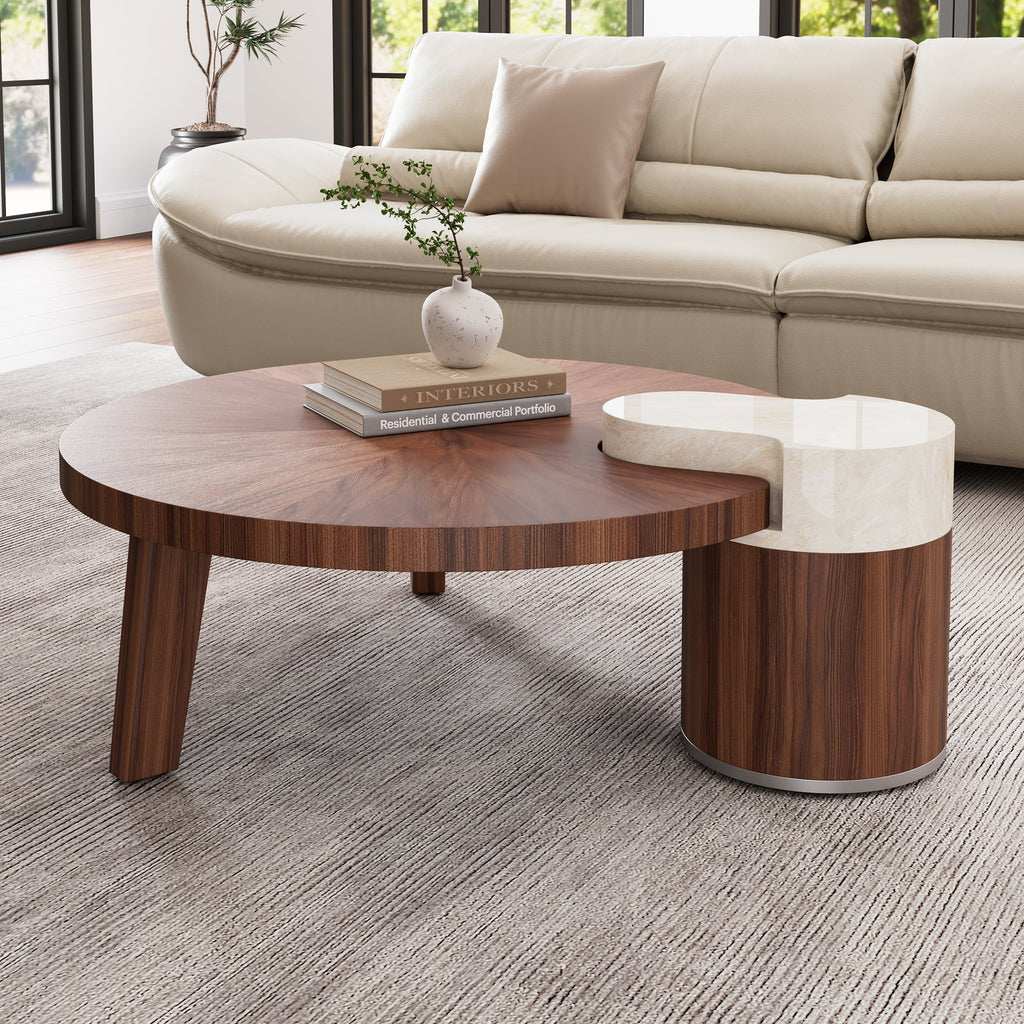 41" Irregular Round Solid Wood Walnut Coffee Table