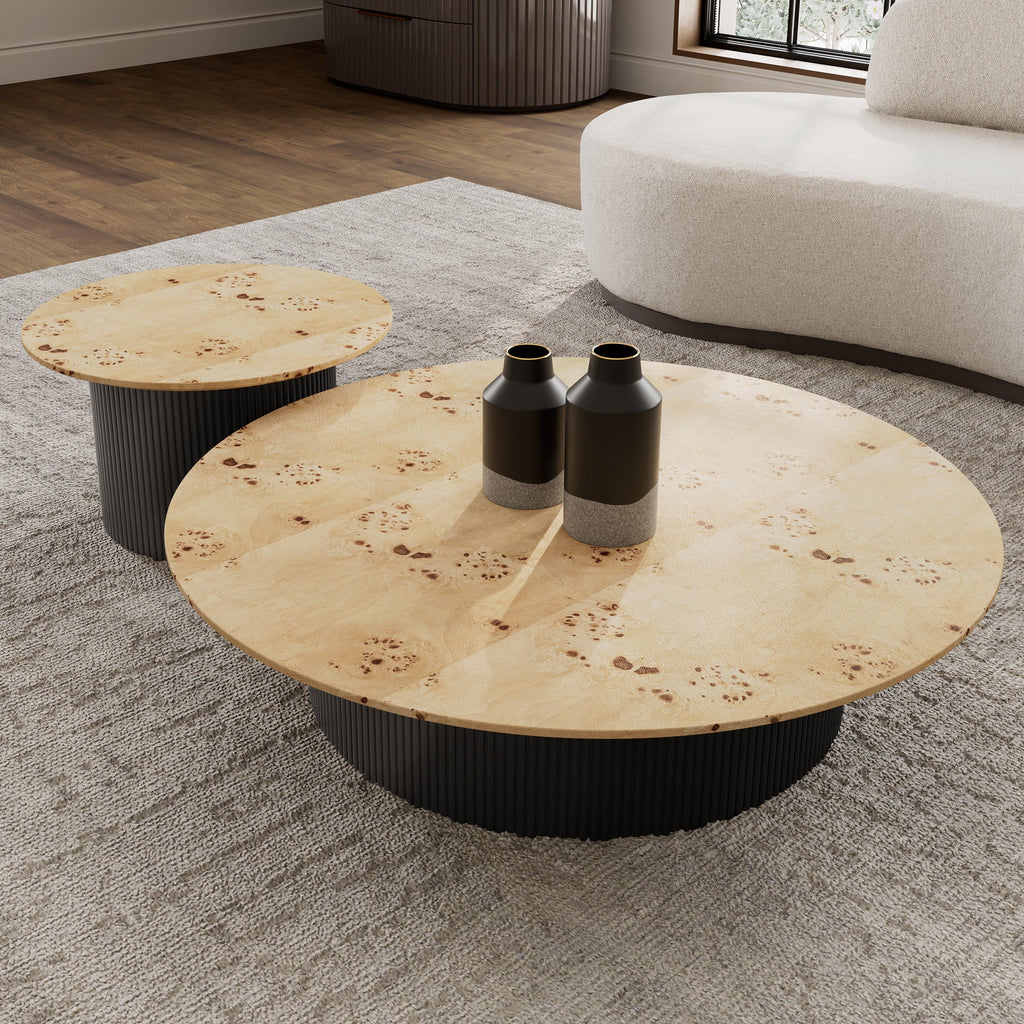 43" Birch Wood Veneer Coffee Table Set of 2