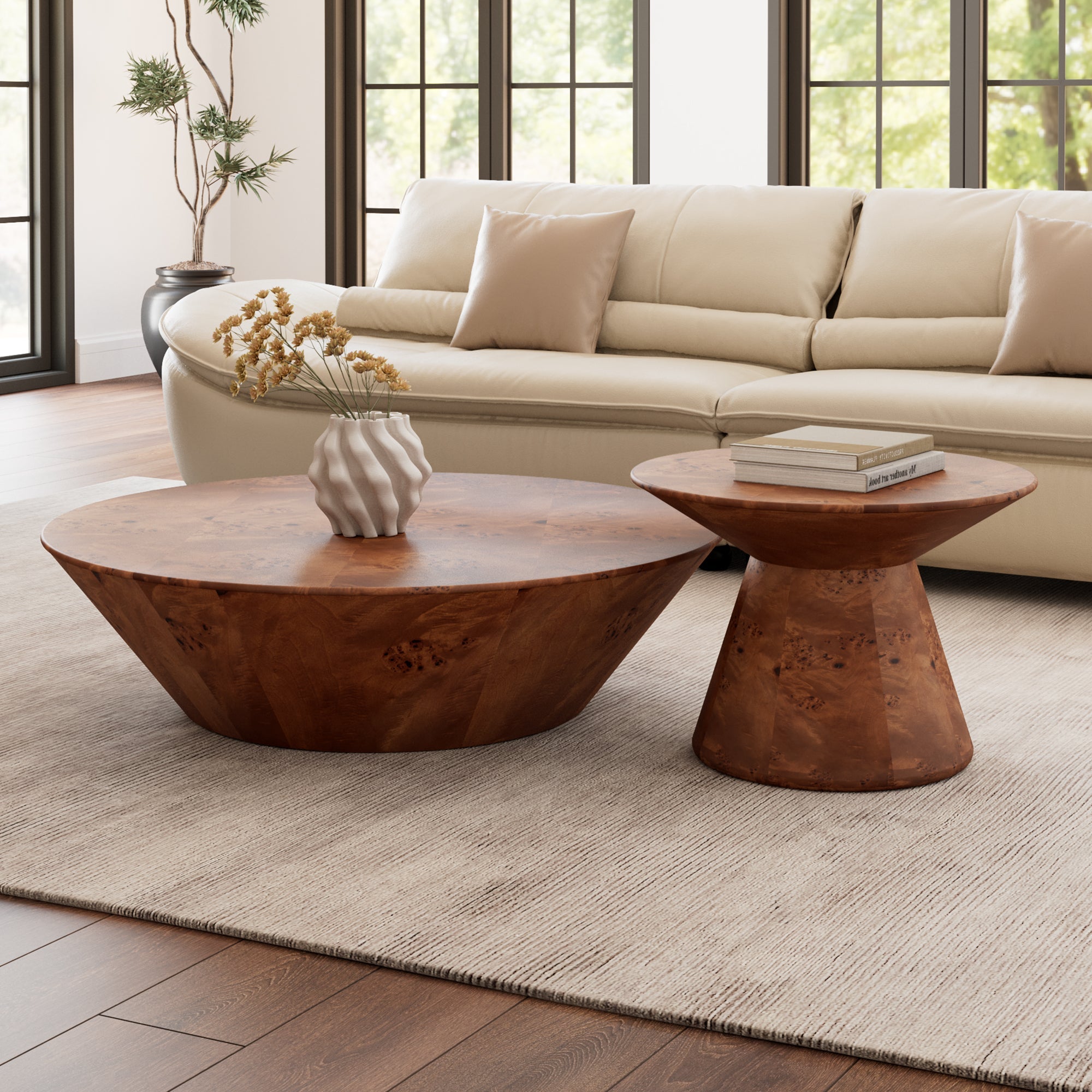 43" Brown Round Coffee Table Set of 2