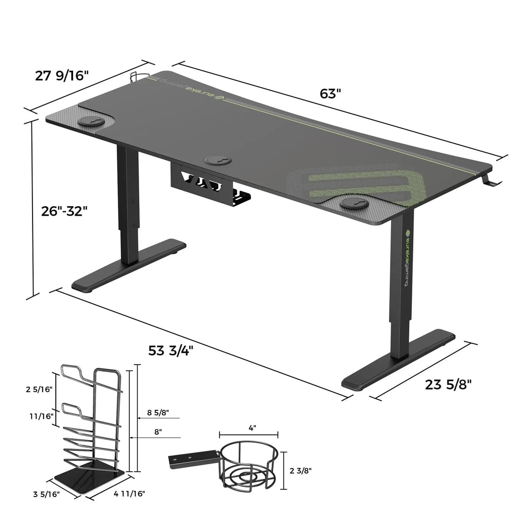 Manual Height Adjustable Gaming Desk (63"x27")