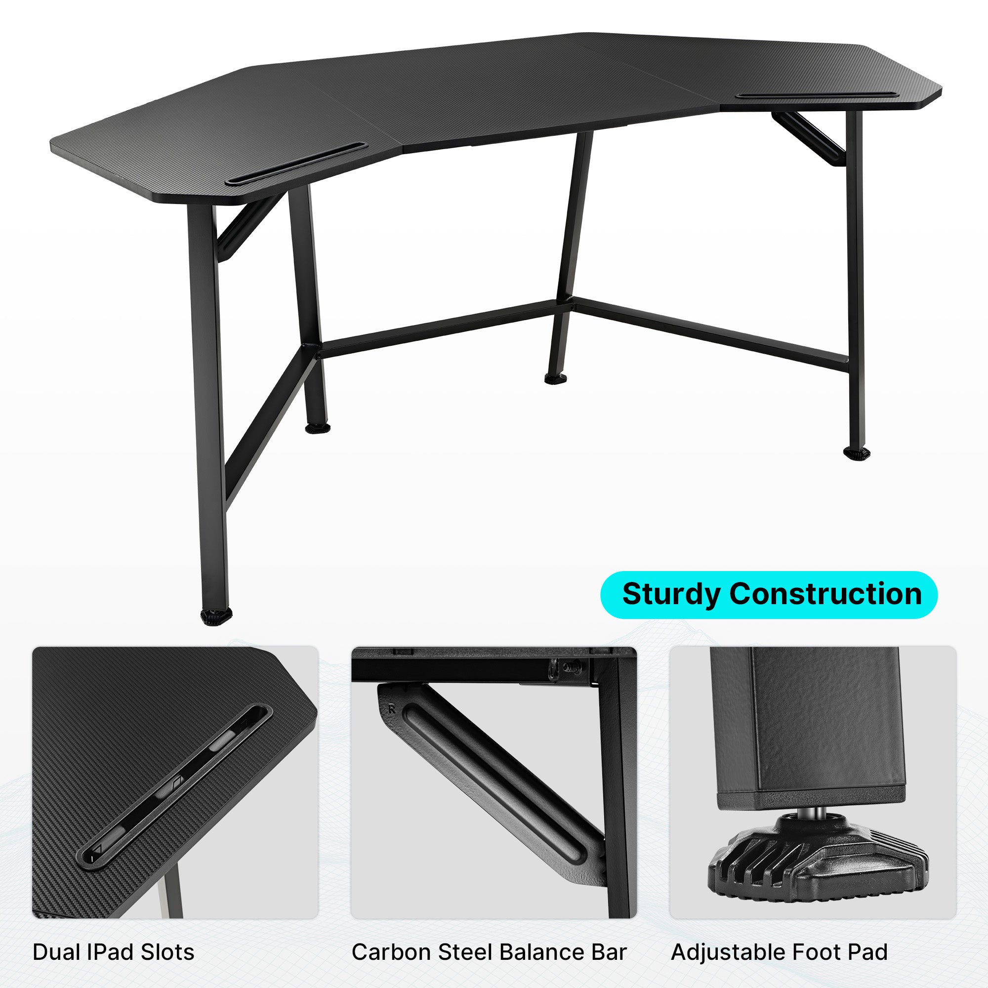 Aero Wing-Shaped Studio Desk, Black (63" and 72")