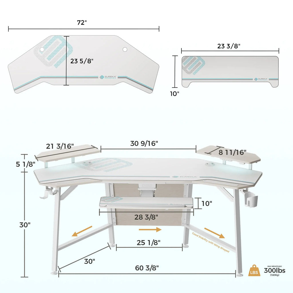 Aero Wing Shaped Studio Desk (73"x23")