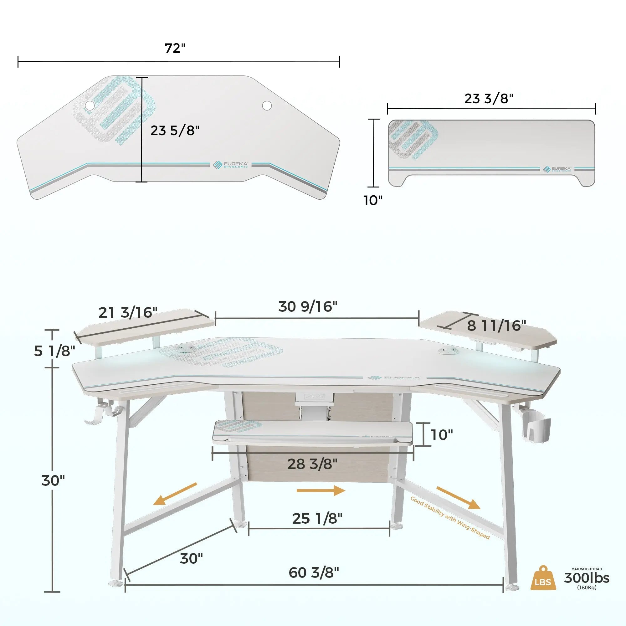 Aero Wing Shaped Studio Desk (73"x23")