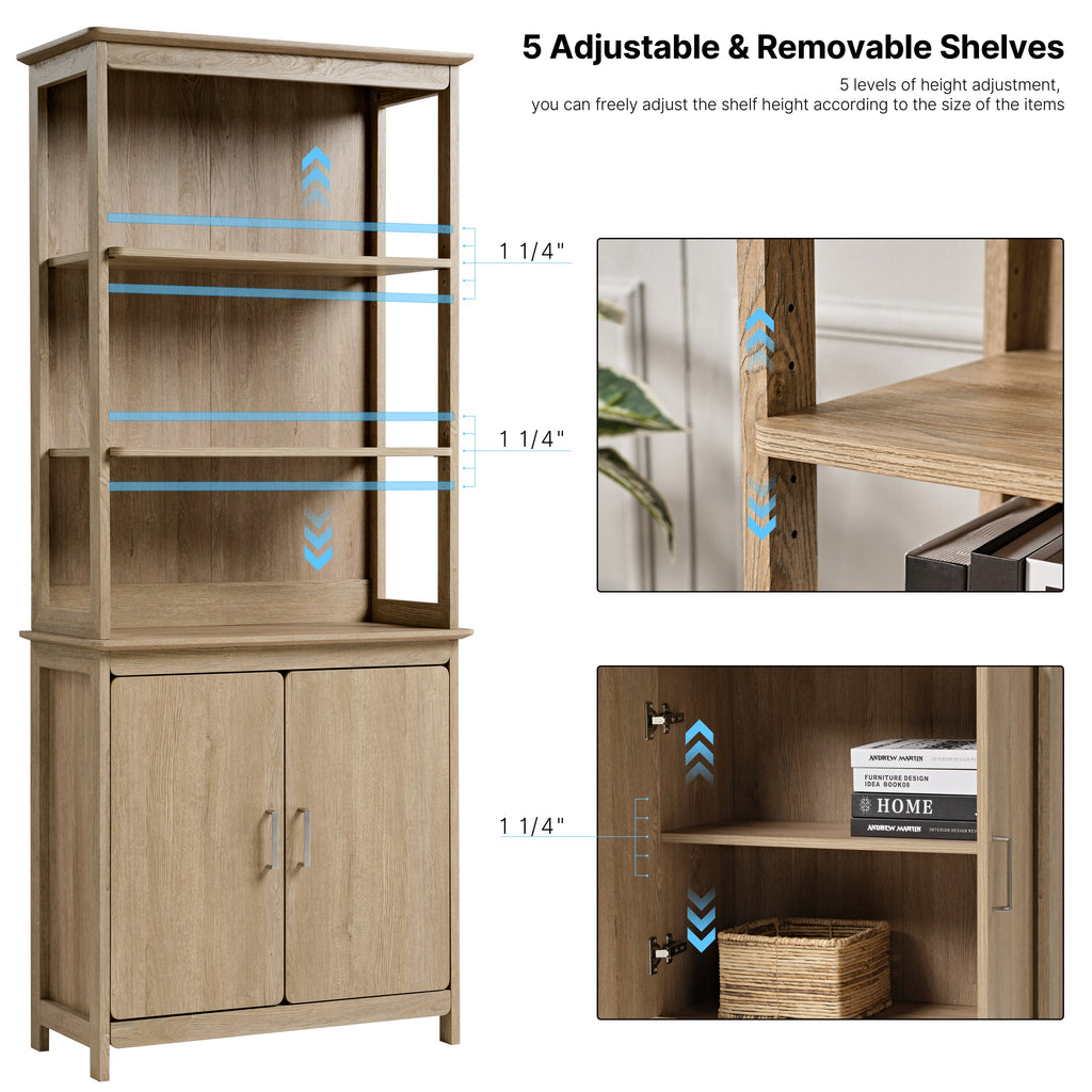 Ark EL, 71" Display Bookshelf with Storage Cabinet, Oak