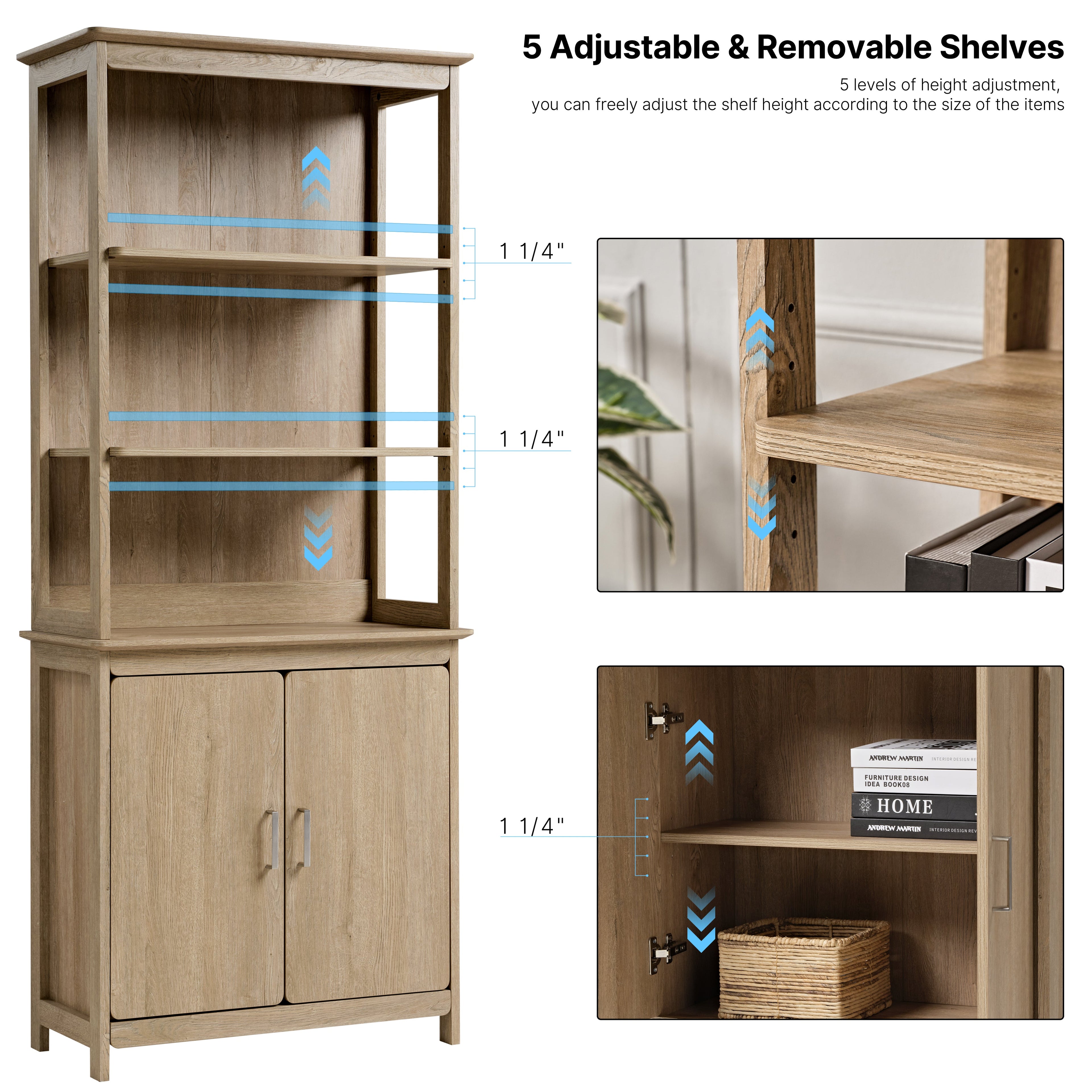 Ark EL, 71" Display Bookshelf with Storage Cabinet, Oak
