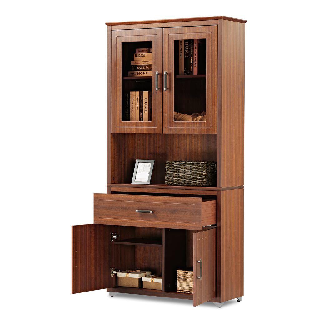 72" Storage Bookcase with Doors and Shelves, Walnut