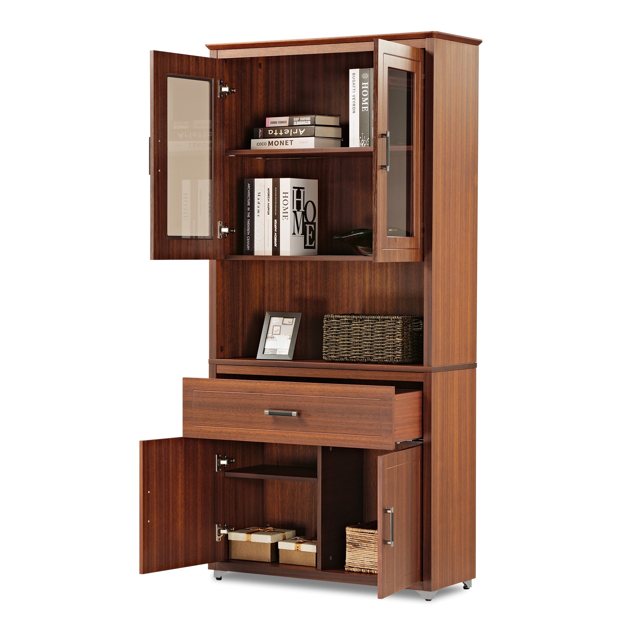 72" Storage Bookcase with Doors and Shelves, Walnut