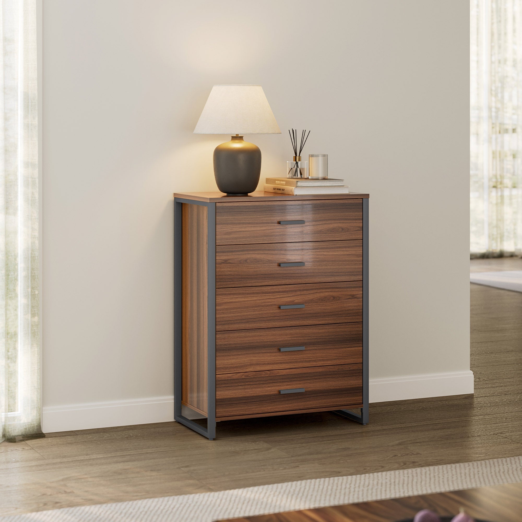 42" Chest 5-Drawers Dresser Accent Cabinet Walnut