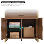 77" Display Bookshelf with Glass Door and Storage Cabinets, Walnut