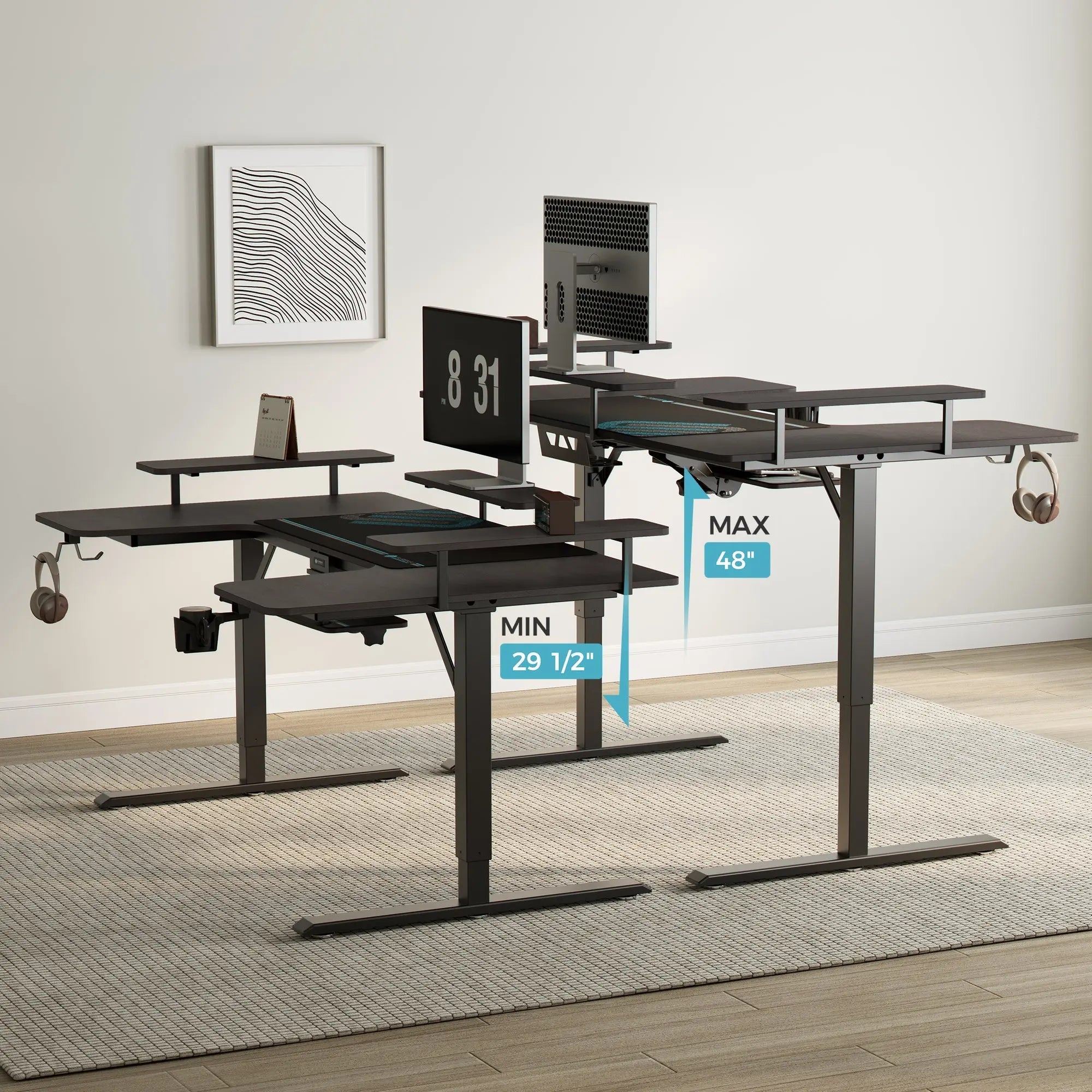 U-Shaped Standing Desk with Accessories Set (74"x23")