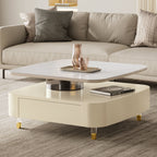 35" Creamy White Rotating Coffee Table with Drawers