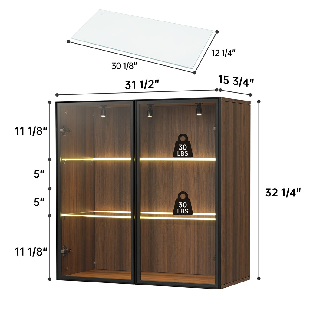 32" Wall Mounted Curio Cabinet with Glass Doors