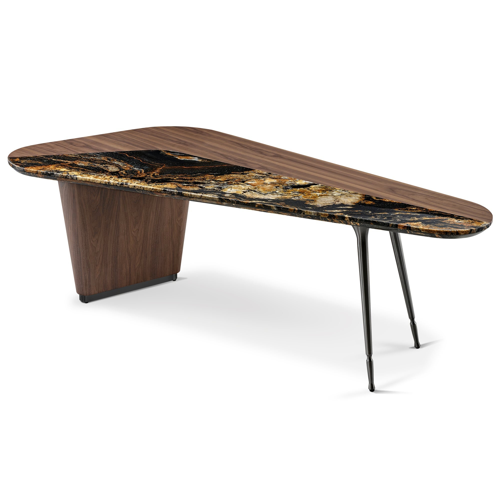 Magma, Natural Marble and Wood Top Office Desk (86"x37")