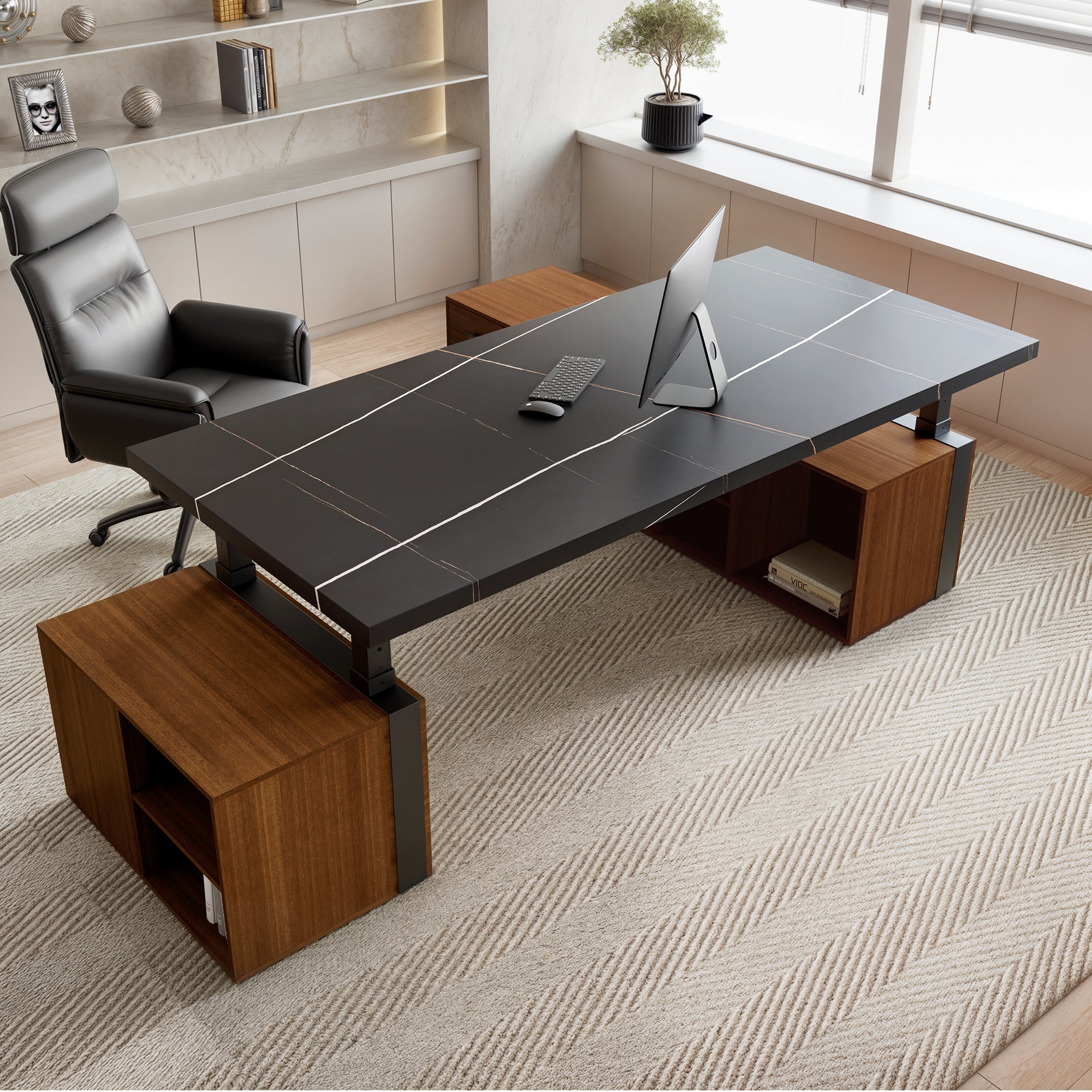 Zen Pro Series, 87"/72" Executive Standing Desk with Cabinets Set