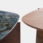 41" Walnut and Blue Jade Marble Irregular Coffee Table with Side Table Set