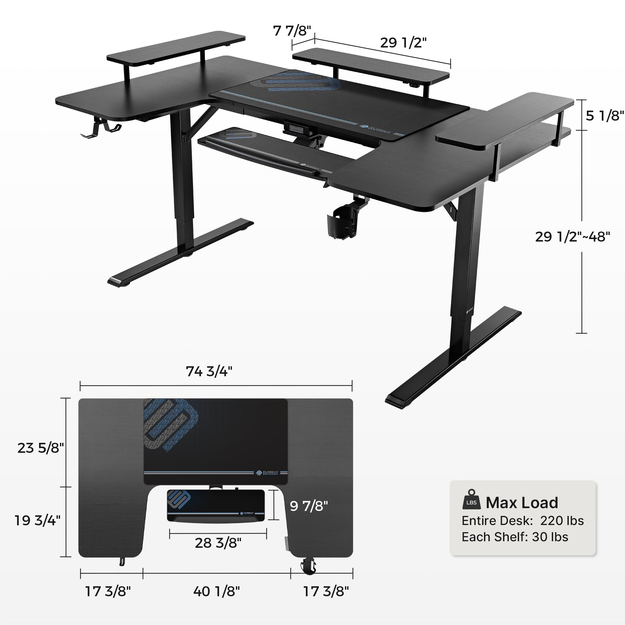 U-Shaped Standing Desk with Accessories Set (74"x23")