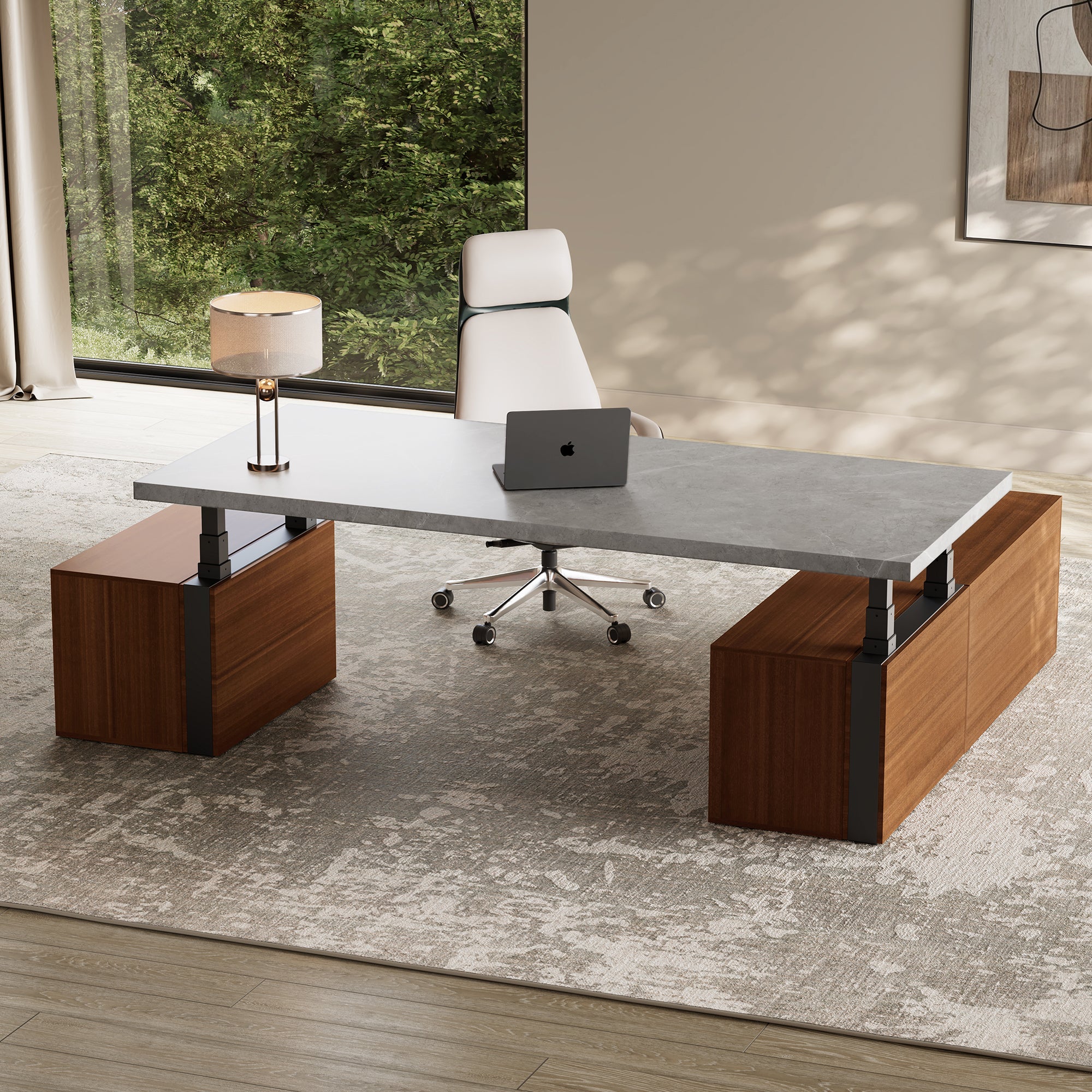 Zen Pro Series, 87"/72" Executive Standing Desk with Cabinets Set