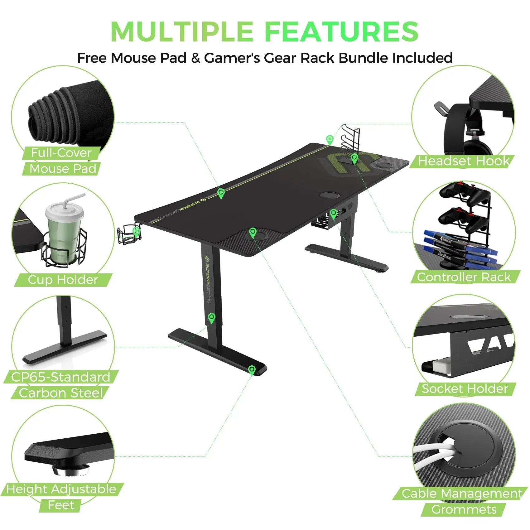 Manual Height Adjustable Gaming Desk (63"x27")