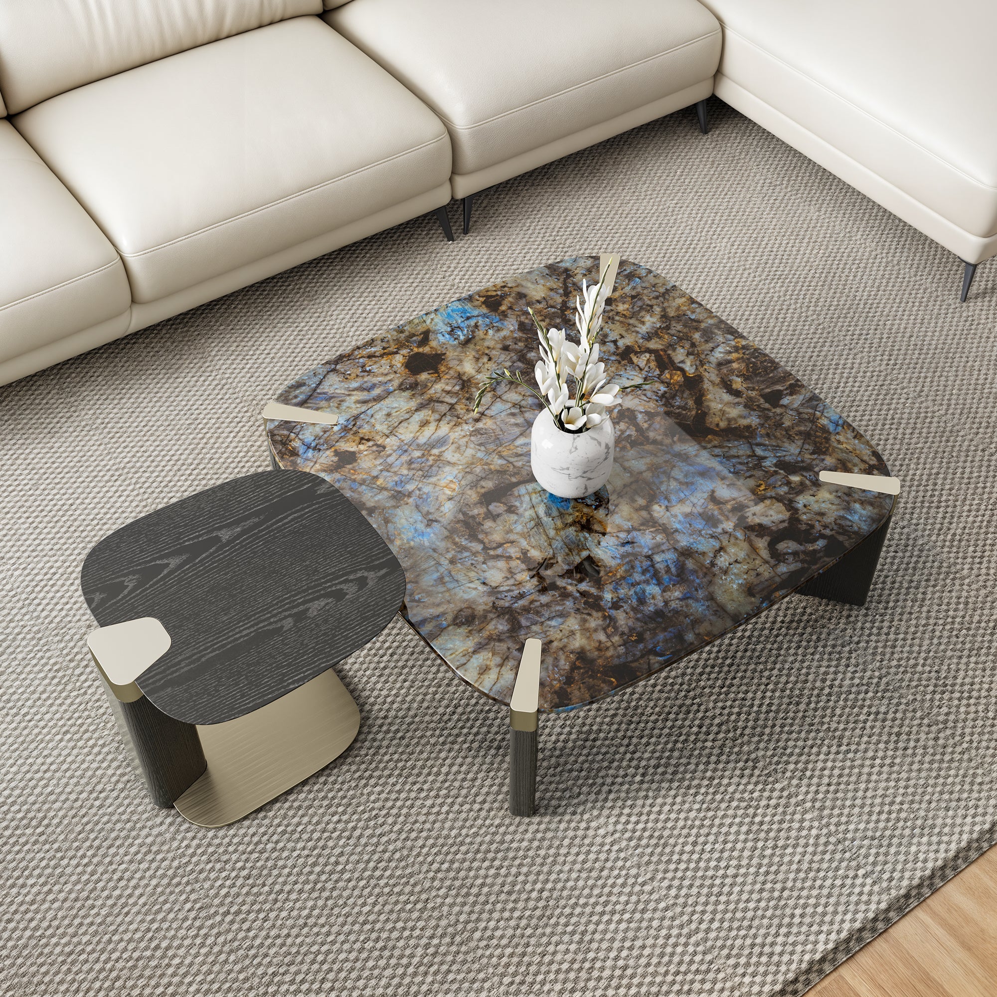 39" Prada Green Rectangle Coffee Table with Side Table Set