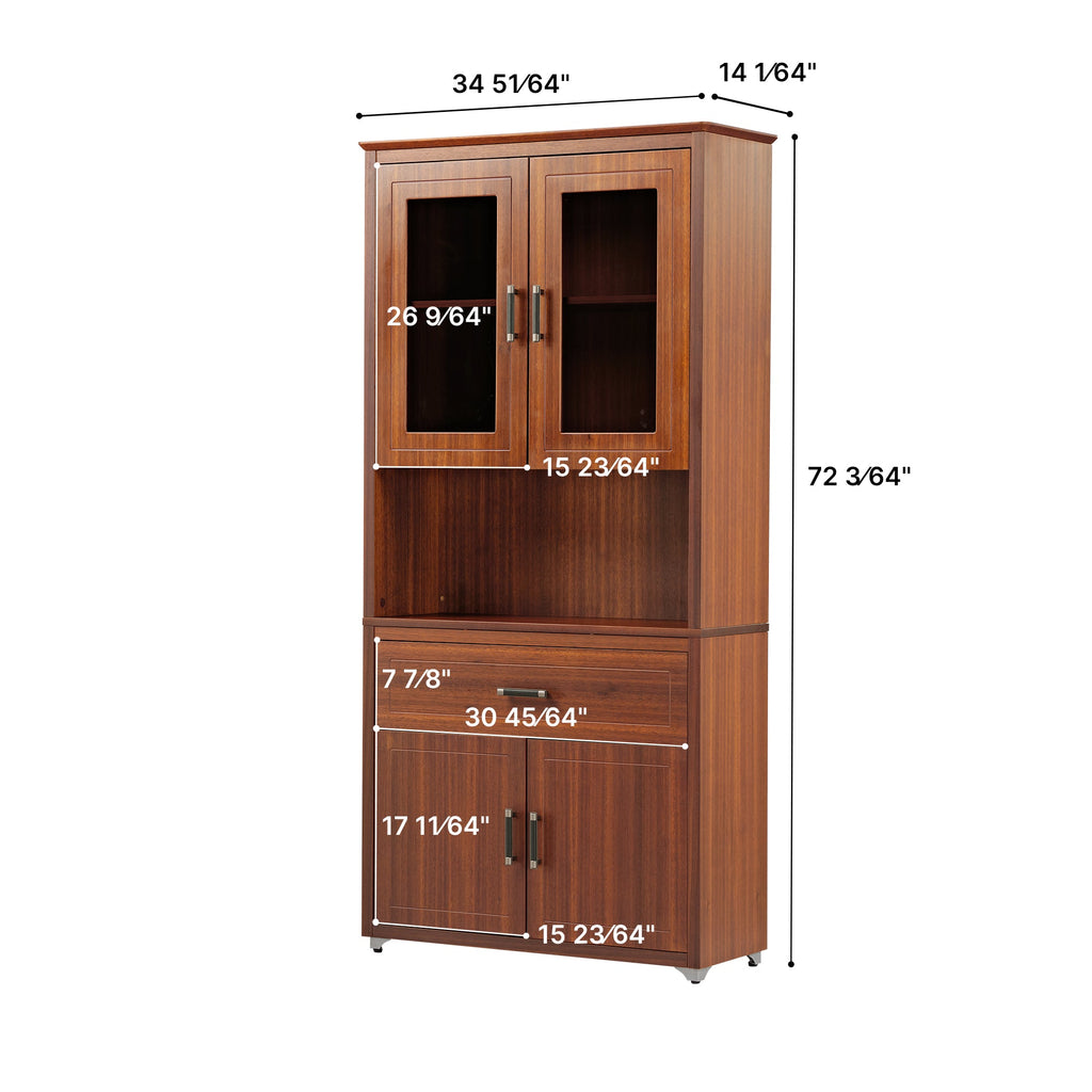 72" Storage Bookcase with Doors and Shelves, Walnut