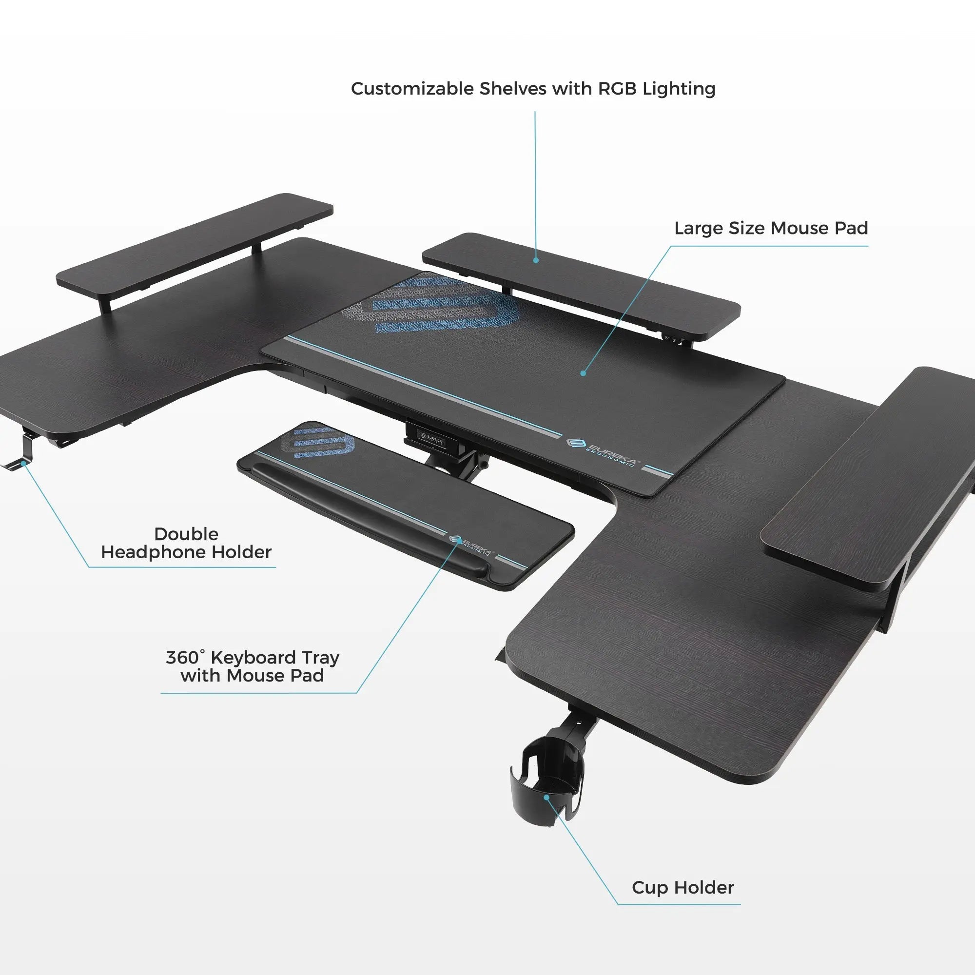U-Shaped Standing Desk with Accessories Set (74"x23")