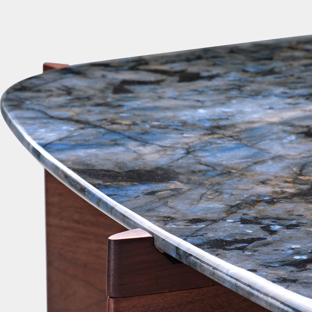 41" Walnut and Blue Jade Marble Irregular Coffee Table with Side Table Set