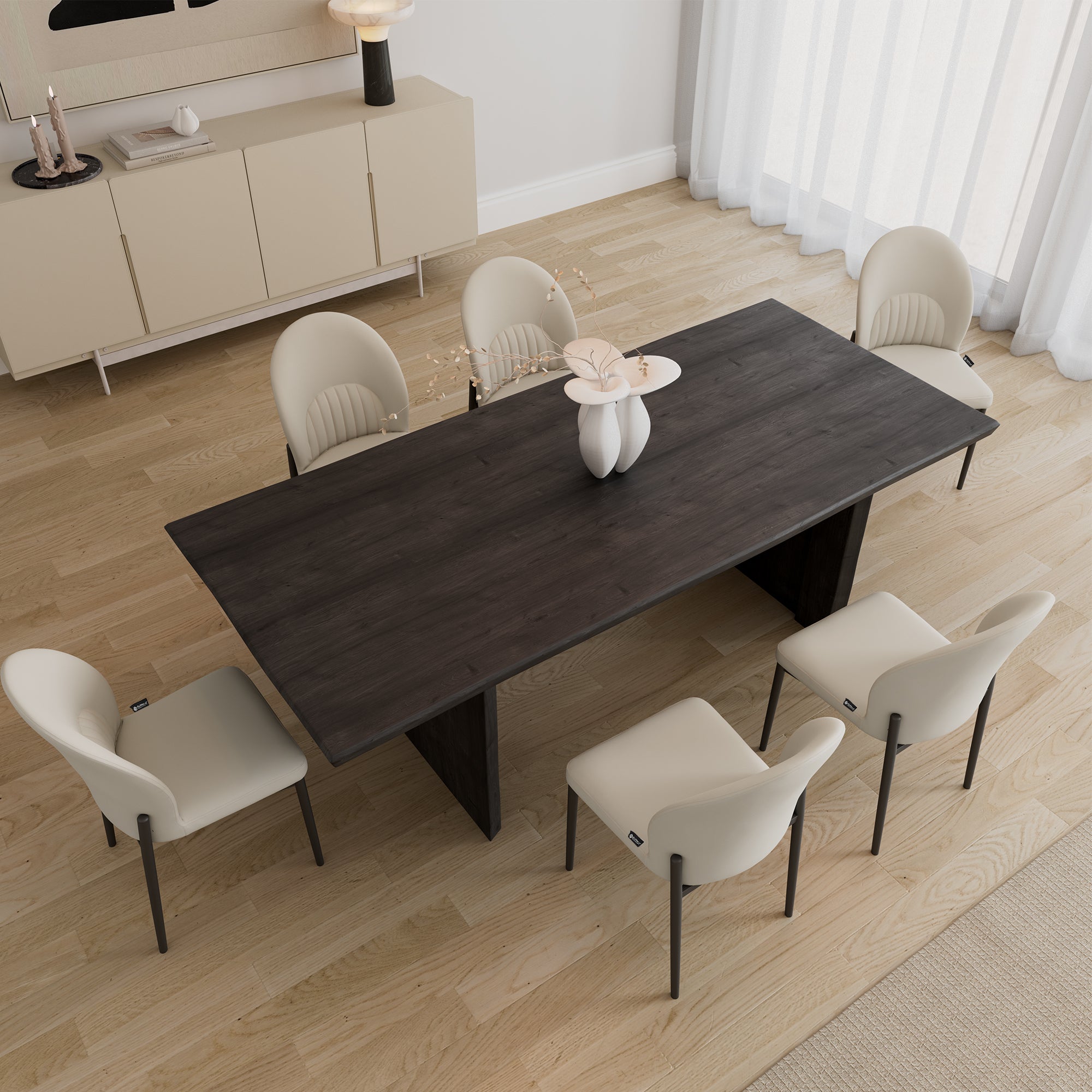 Chic, Upholstered Dining Side Chair Set of 2, Off-White