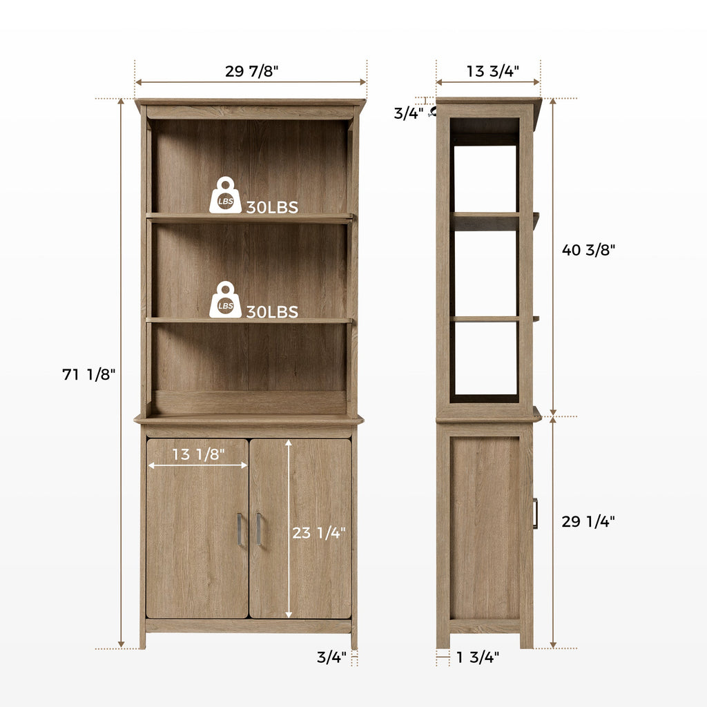 Ark EL, 71" Display Bookshelf with Storage Cabinet, Oak