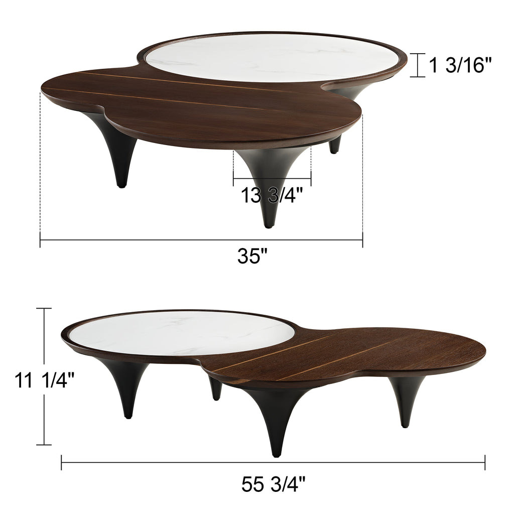 55" Modern Irregular Walnut Coffee Table