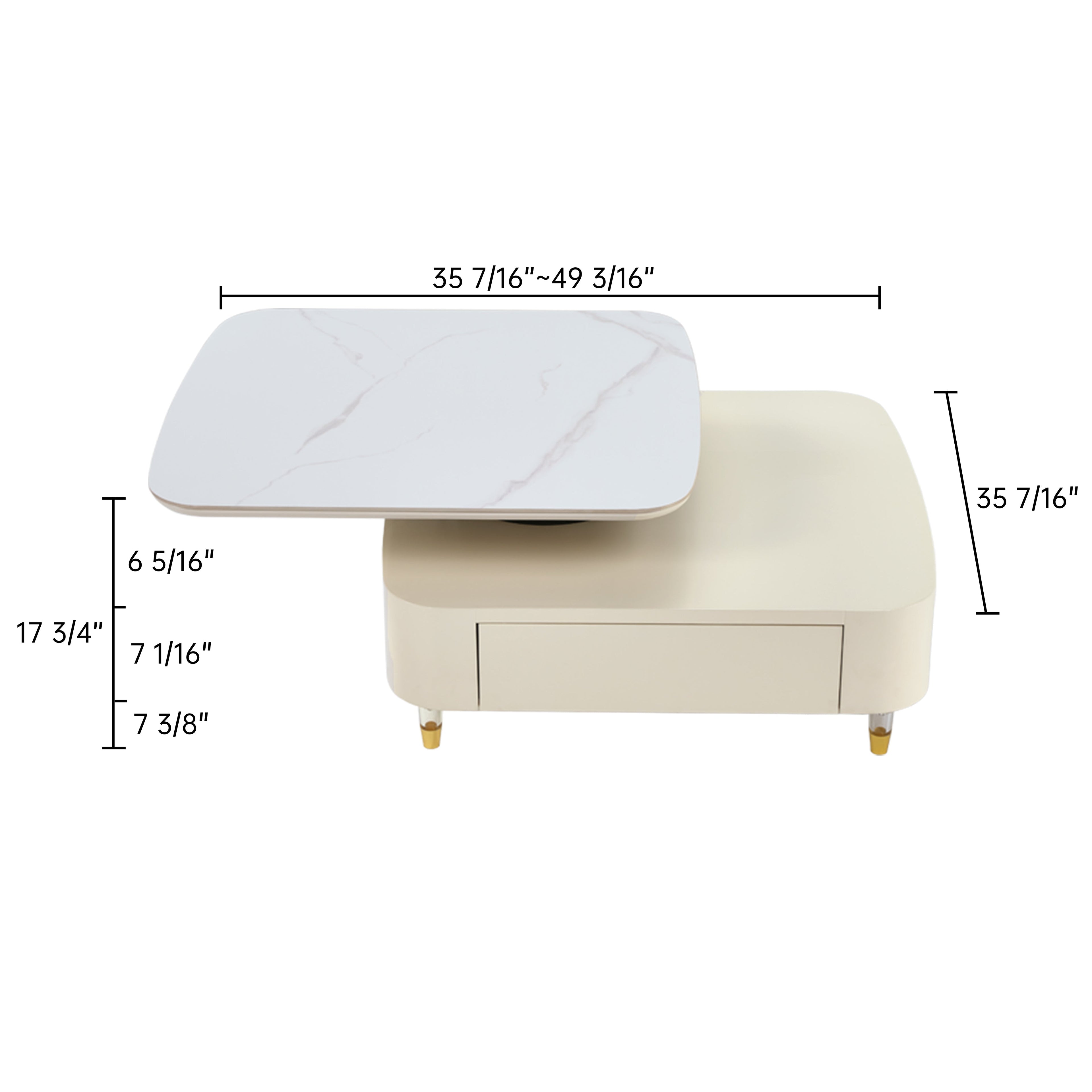 35" Creamy White Rotating Coffee Table with Drawers