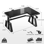 GTG-L60 Pro, L Shaped Glass Gaming Standing Desk (60"x23")