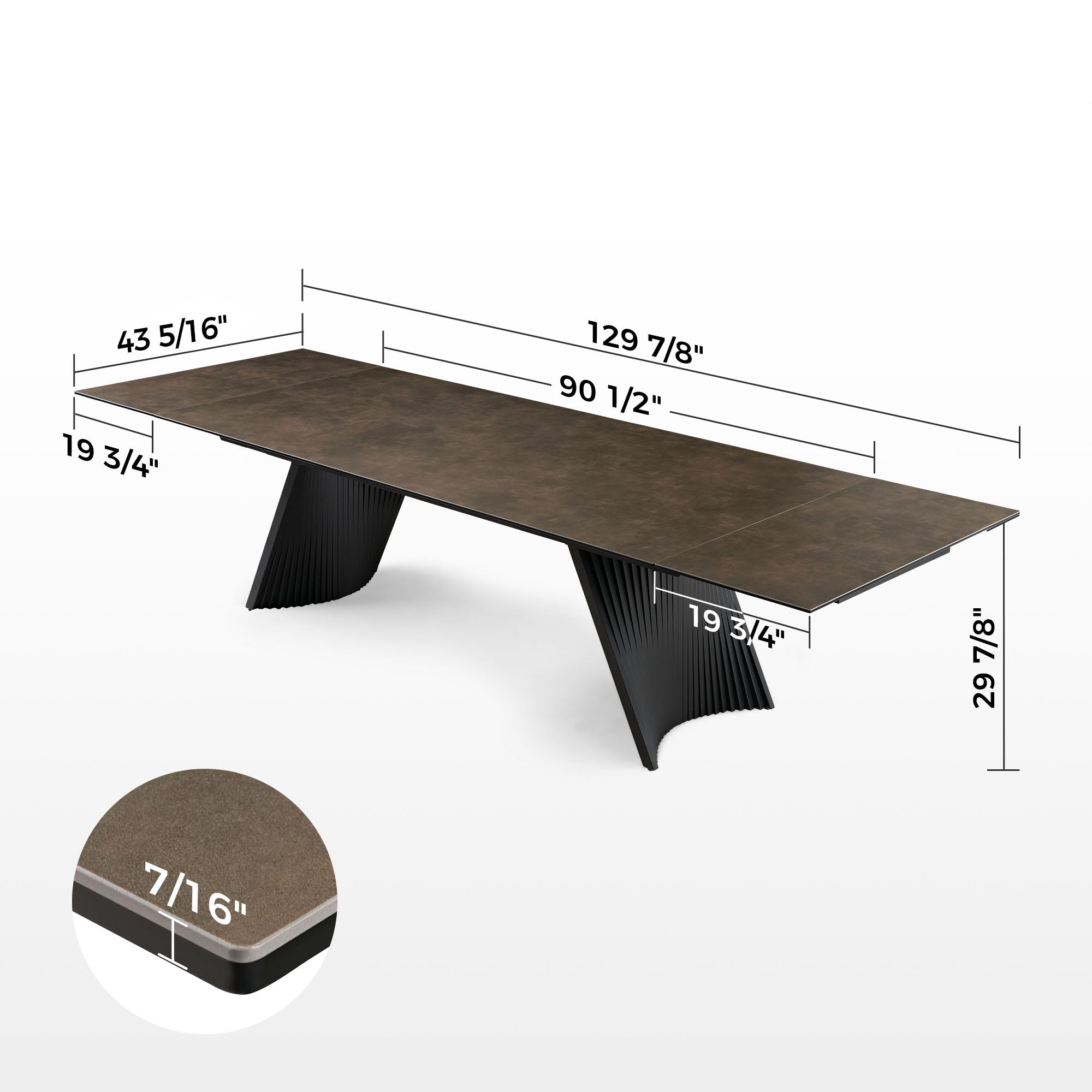 Charlotte, 90"-129" Extendable Dining Table with Sintered Stone Desktop