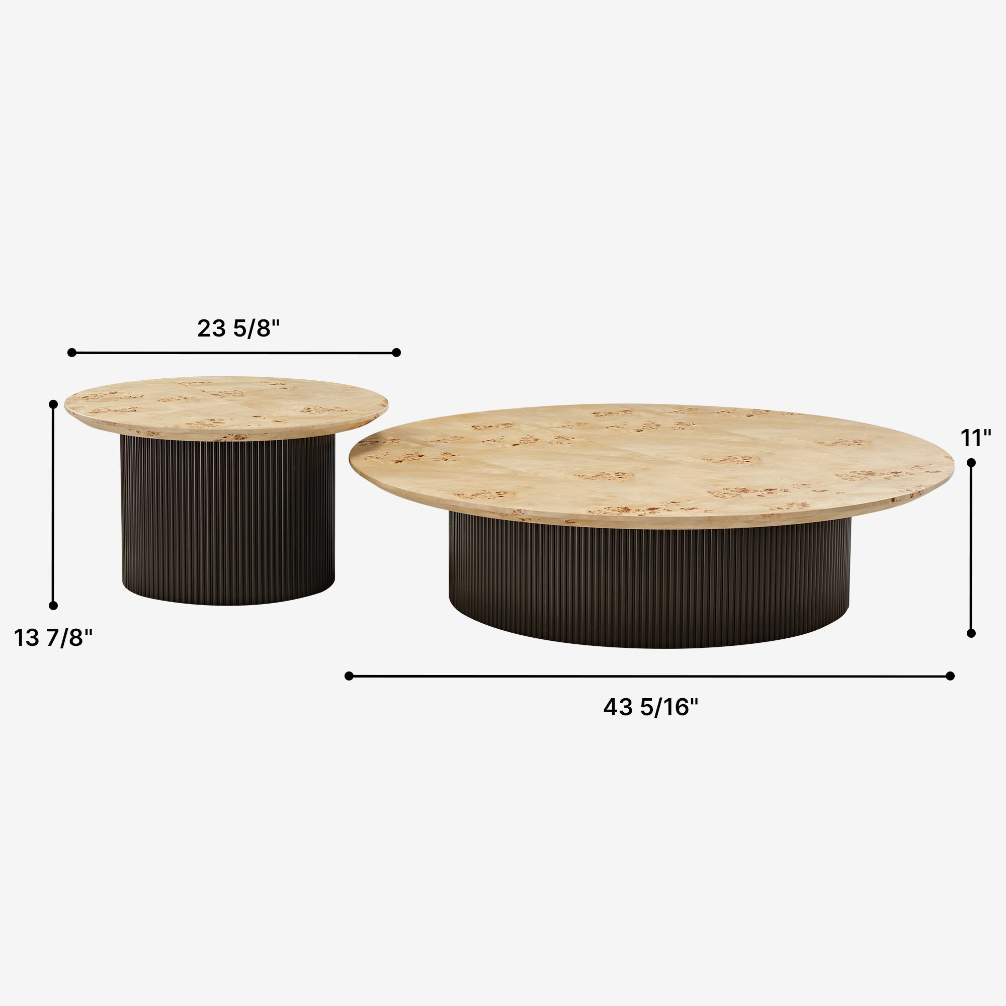 43" Birch Wood Veneer Coffee Table Set of 2