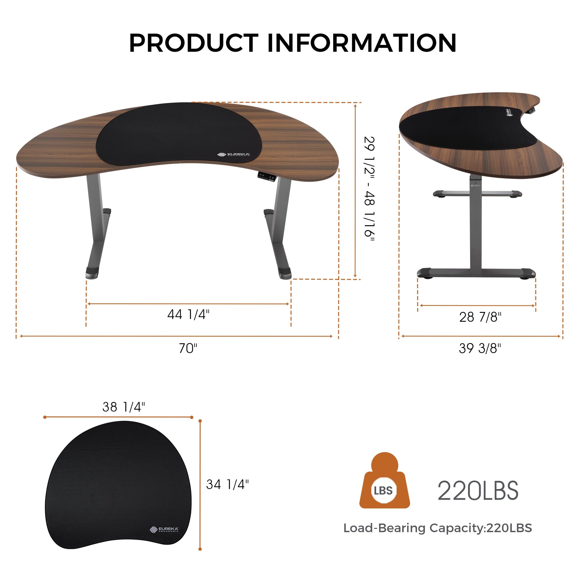 Cashew Shape Standing Desk (70"x39")