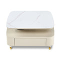 35" Creamy White Rotating Coffee Table with Drawers