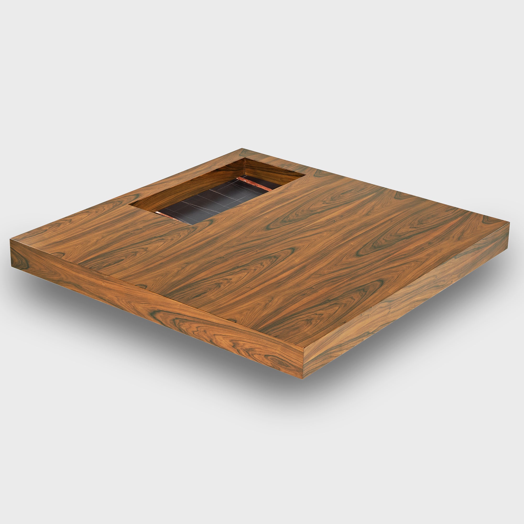 47" Square Solid-Wood Coffee Table with Sunken Small Desktop