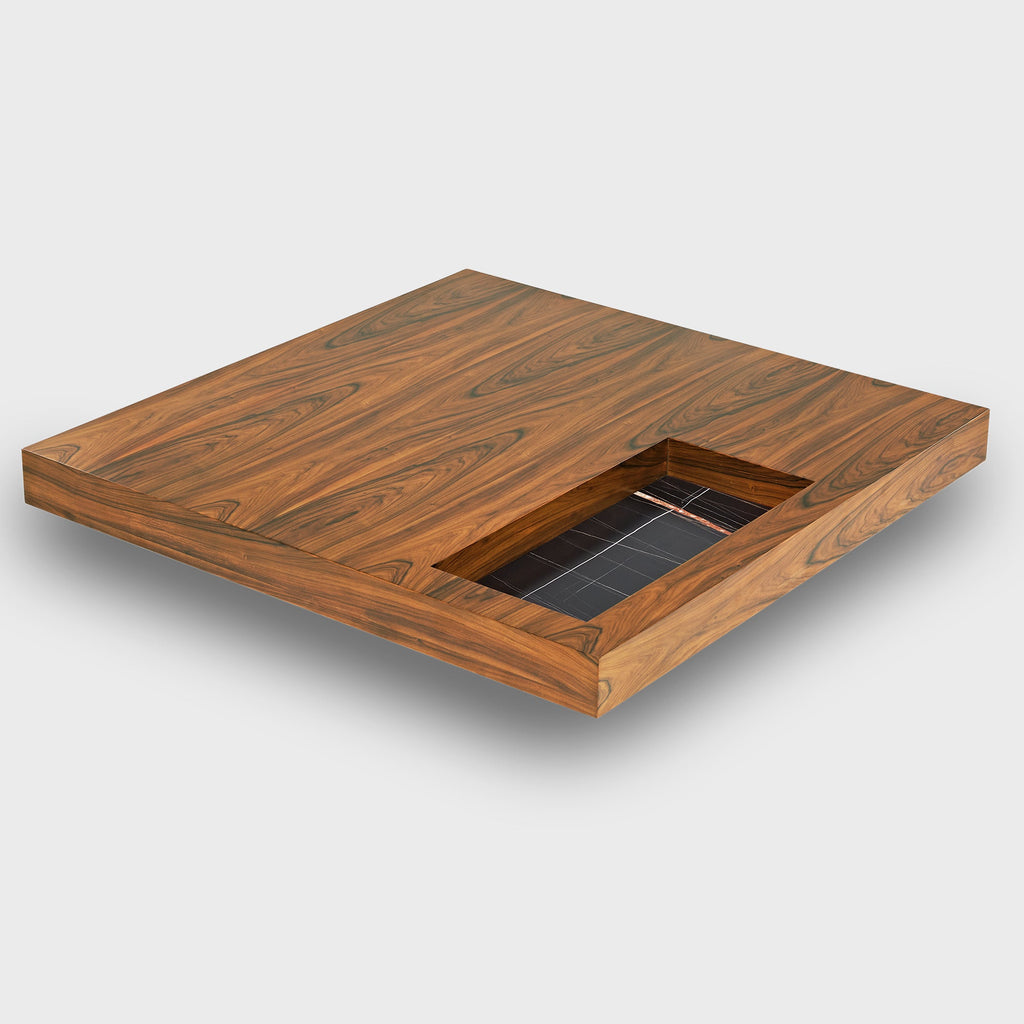 47" Square Solid-Wood Coffee Table with Sunken Small Desktop