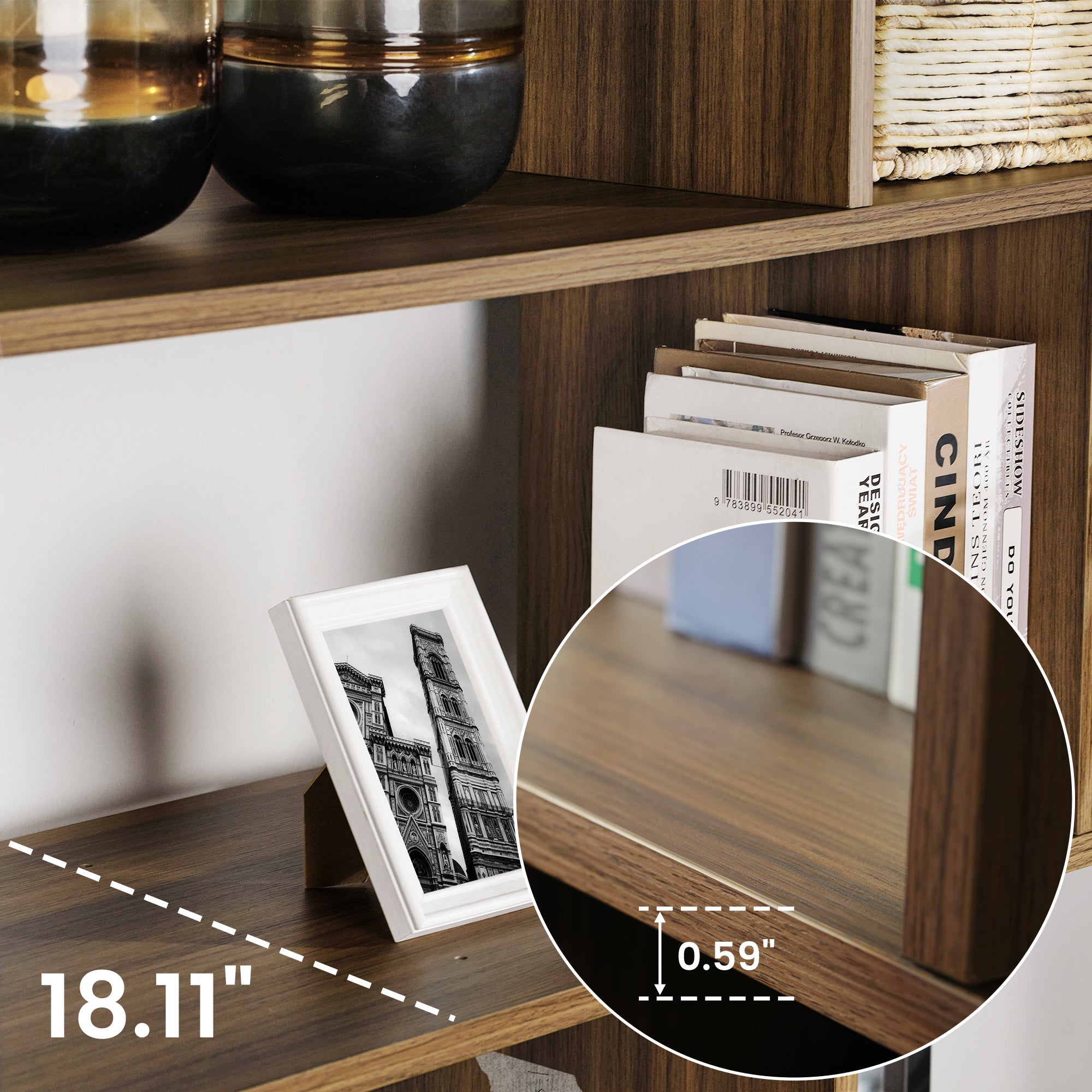 Napa Wood Bookcase Cabinet, Bottom Storage, Adjustable Book Shelves