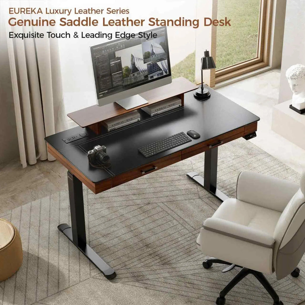 Faux Saddle Leather Adjustable Standing Desk (55"x23")