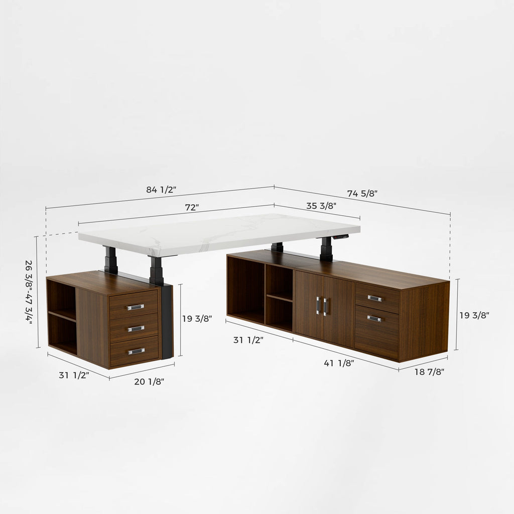 Zen Pro Series, 87"/72" Executive Standing Desk with Cabinets Set
